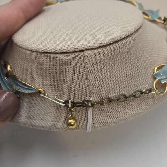 Vintage 1960's Signed Mode Art Light Blue Enamel Leaves Bracelet Necklace Set - Picture 4 of 6